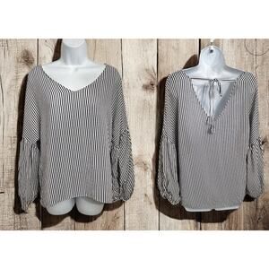 ANARIAS Atelier Striped Blouse Sz M Dolman Puff Sleeves Top Made in Columbia